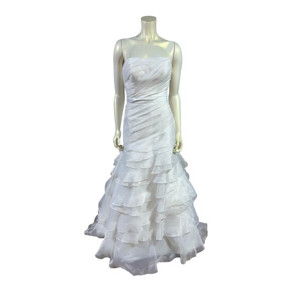 Allure Bridal P840 White A-Line Wedding Strapless Tiered Size 8 $1700 Retail - Picture 5 of 11